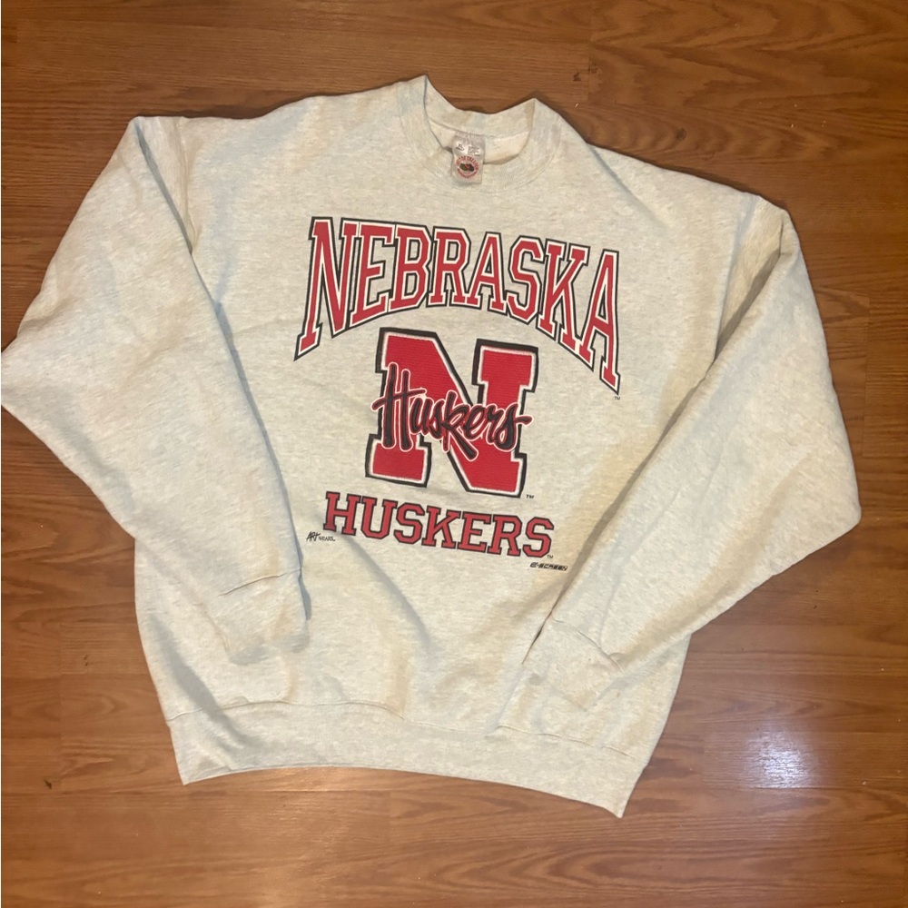 Fruit of the Loom Gray Nebraska Huskers Crewneck Sweater